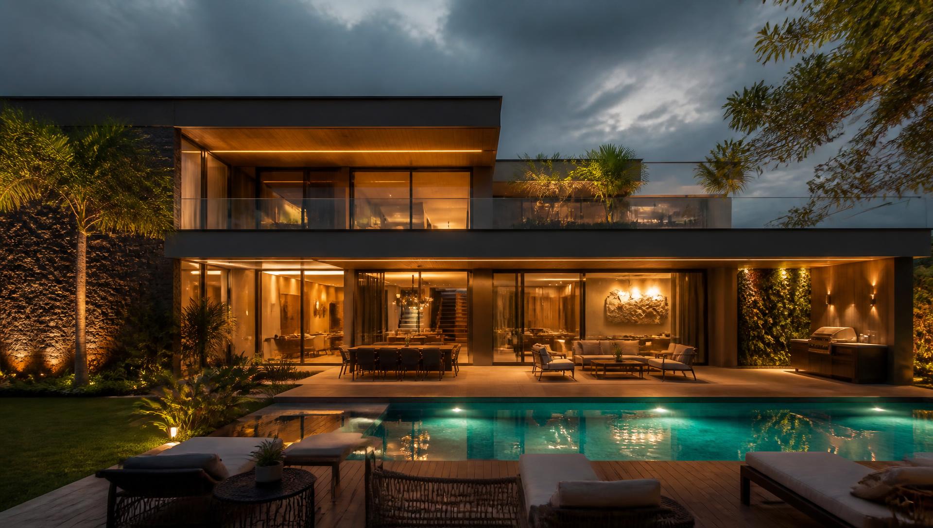 Casa moderna à venda em Boituva ao entardecer